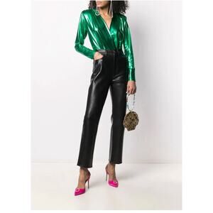 AGOLDE 90`s Pinch Waist Recycled Leather Straight Leg Black Womens Size 28